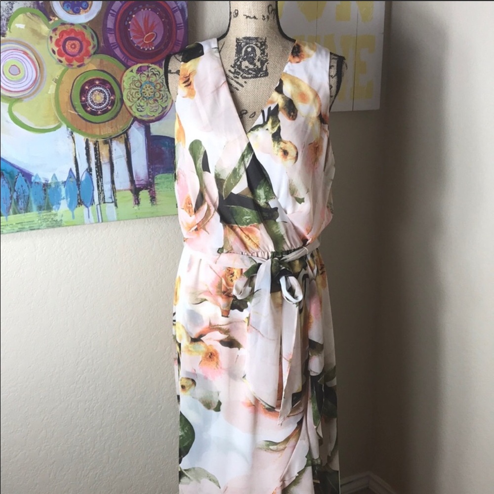 Sangria Floral Belted Dress with Slip